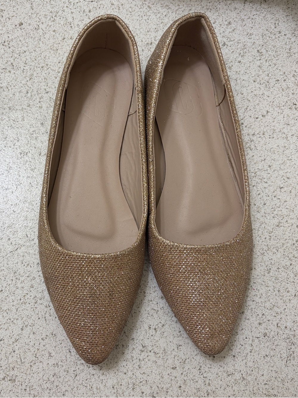 Gold Glitter Pointed Toe Women's Ballet Flats